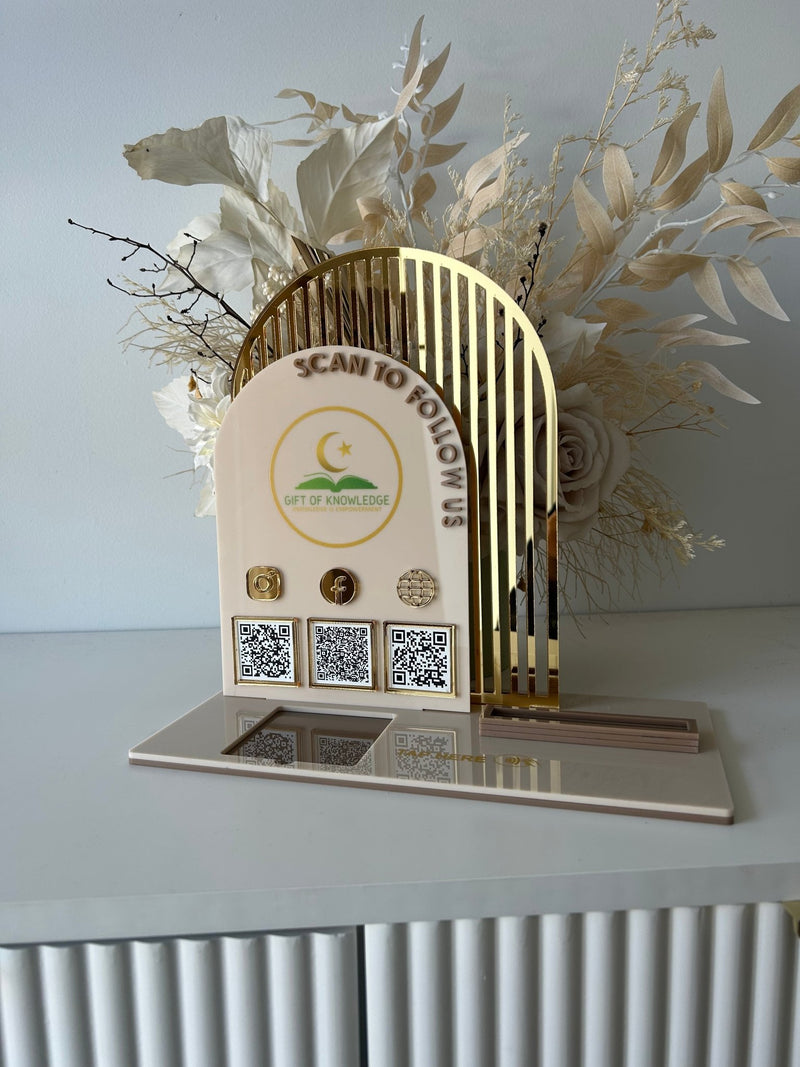 3 in 1 Double Arched Social Sign/ Square + 3 QR Codes + Card Holder and Added Logo - Luxe Decor by Lisa