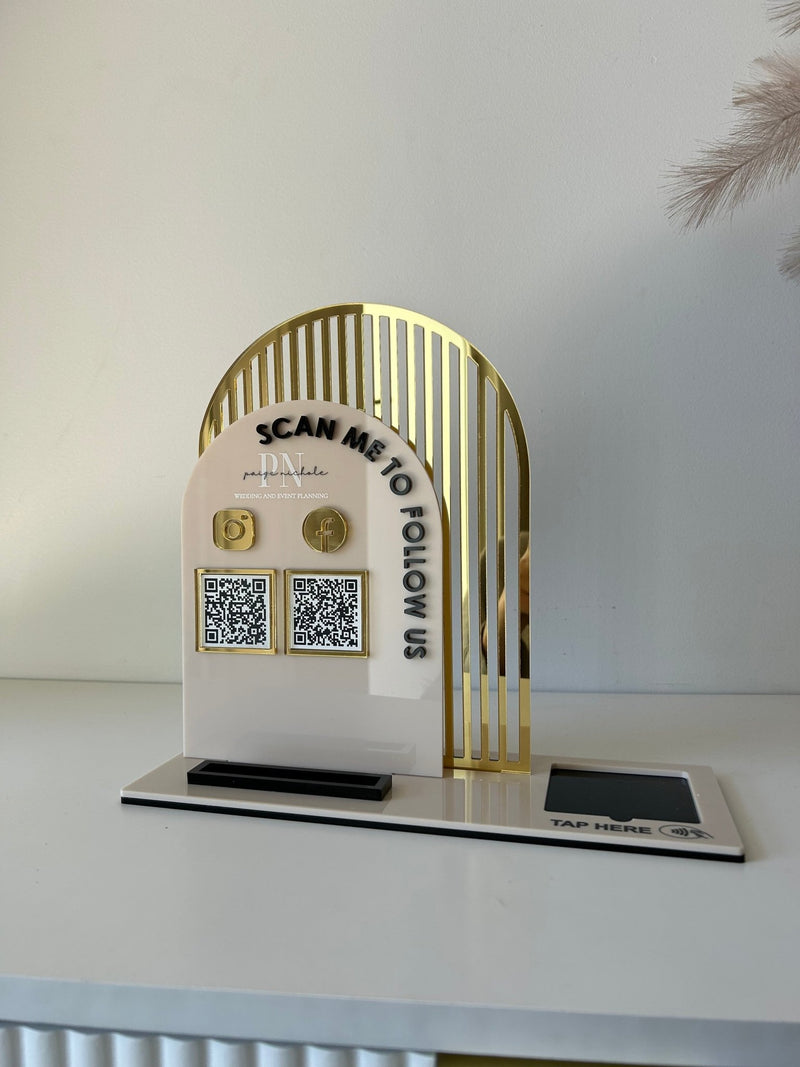 3 in 1 Double Arched Social Sign/ Square + QR + Card Holder and Added Business Name - Luxe Decor by Lisa