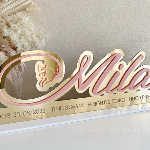 3D Butterfly Birth Details - 3D Name Freestanding - Luxe Decor by Lisa