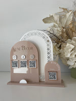 Rattan Triple Arches, Logo, 3 QR’s, Card Holder and Payment QR