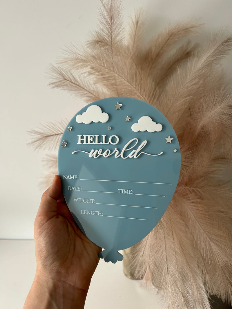 3D Clouds + Stars Birth Announcement Plaque - Balloon