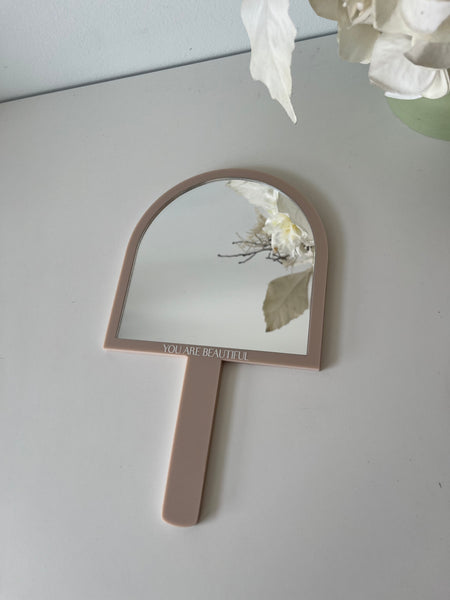 Handheld Custom Name/Logo Mirrors - Arch + Additional Line of Text ...