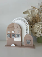 Rattan Triple Arches, Logo, 3 QR’s, Card Holder and Payment QR