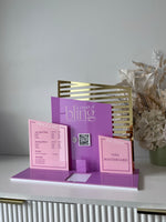 Modern Angles, Logo, QR’s + Pricelist, Card Holder and Square Holder