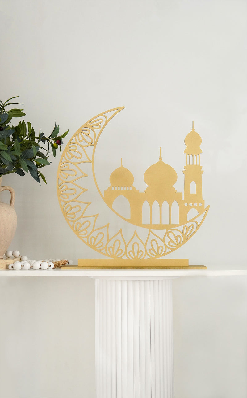 Crescent Mosque Moon Freestanding Wooden