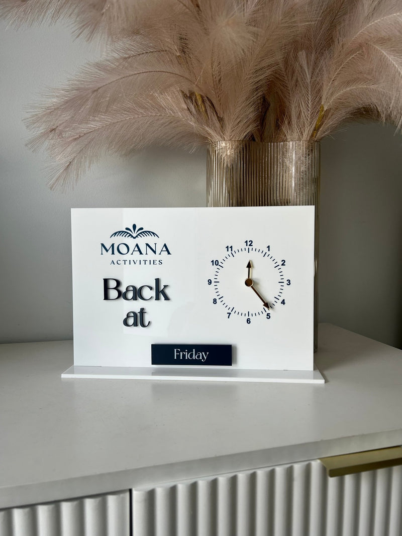 Back At, Changeable Clock + Days Sign + Logo - Freestanding - Luxe Decor by Lisa