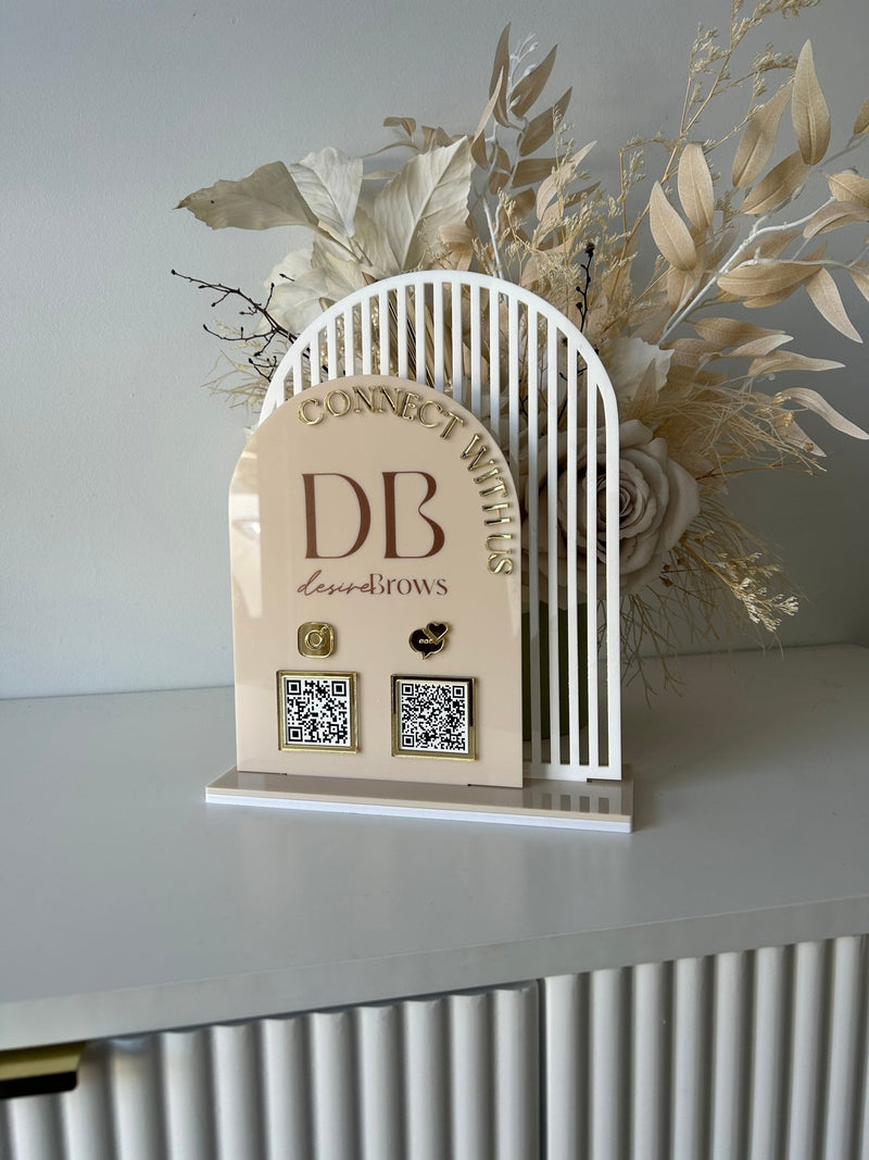 Double Arched Logo, 2 QR Codes (connect with us) - Luxe Decor by Lisa