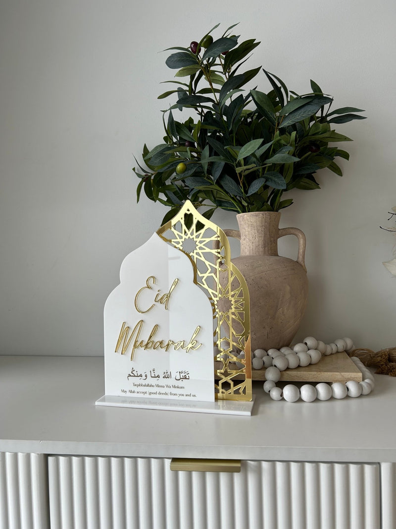Double Moroccan Dome Shaped Eid Mubarak Freestanding - Luxe Decor by Lisa