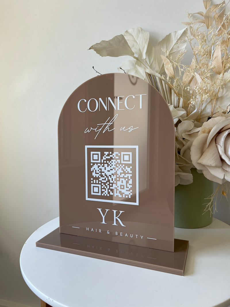 Printed Arch Connect with Us QR Sign + Logo