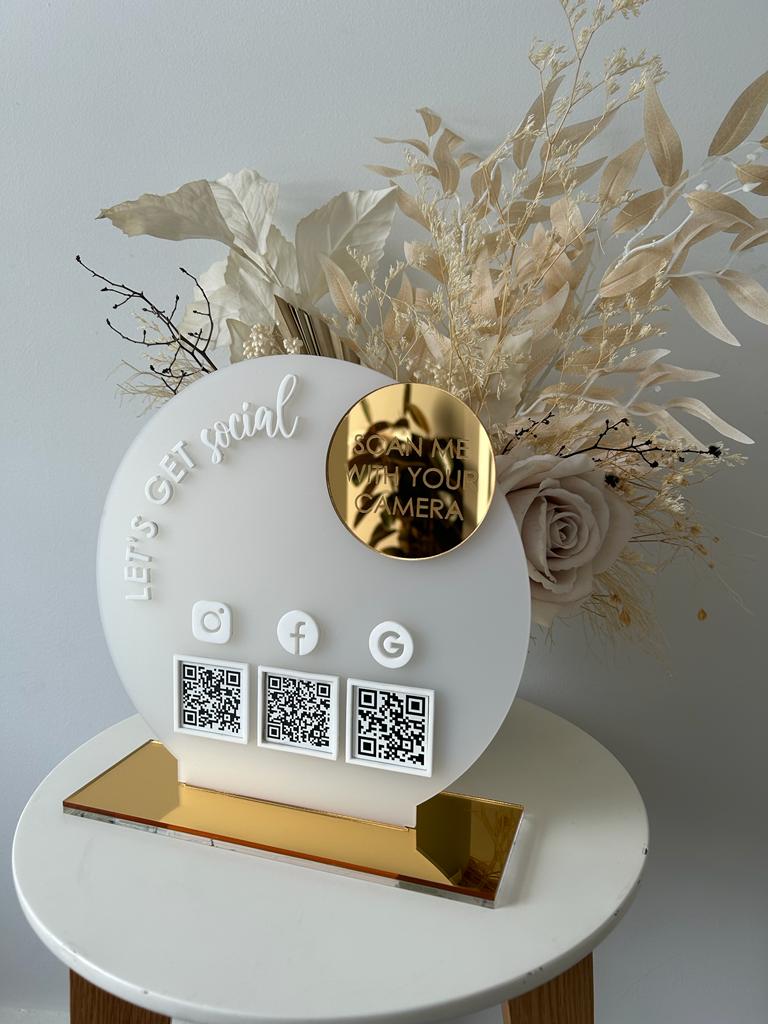 Round Layered Modern QR Social Freestanding Sign - 3 QR Codes