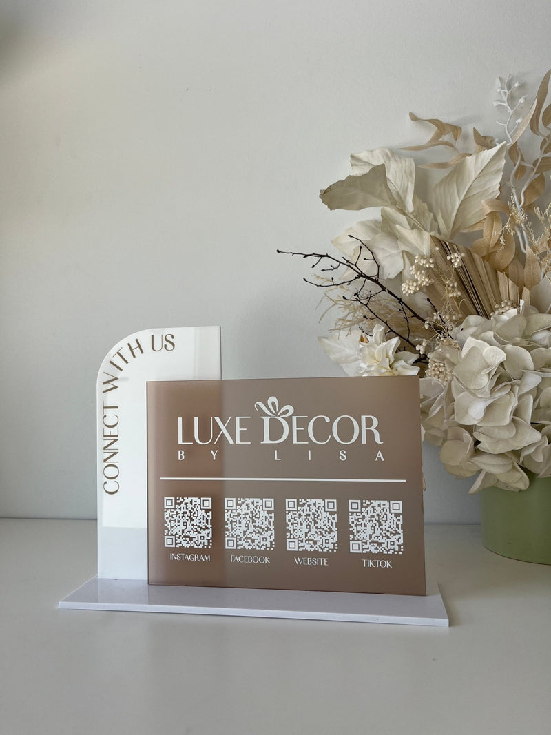 Minimal Social Sign - 4 QR Codes + Logo - Luxe Decor by Lisa