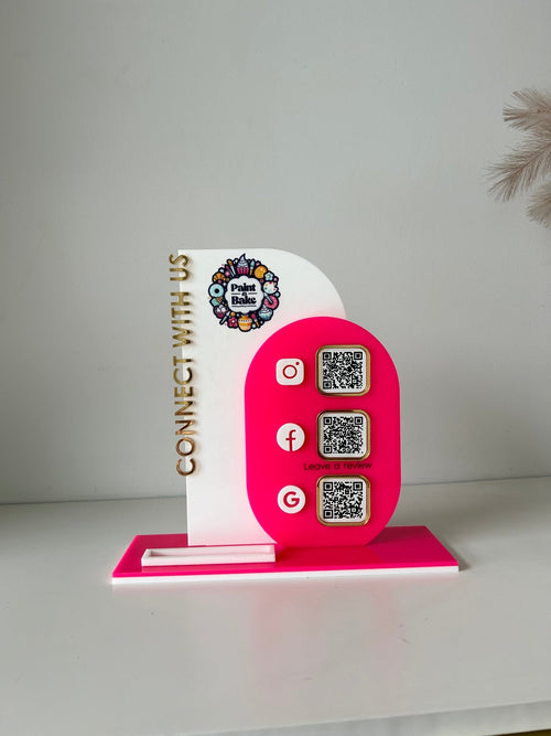 Modern 3 QR Sign Style 3 (reviews) + Card Holder (connect with us) - Luxe Decor by Lisa