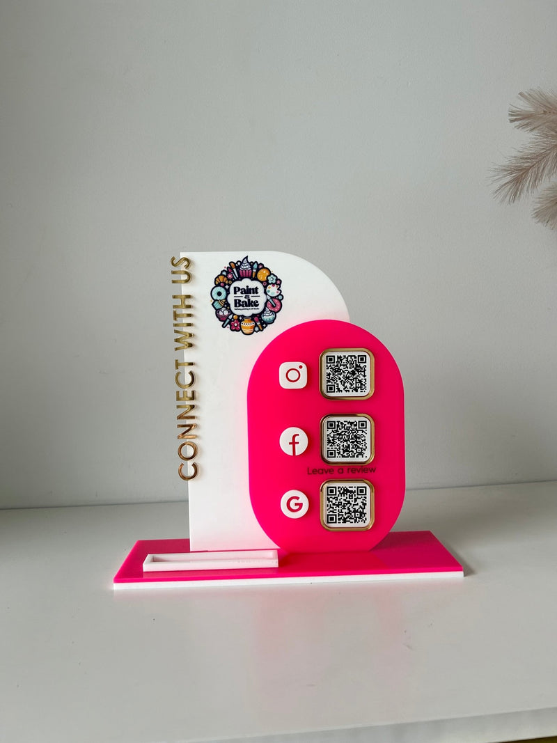 Modern 3 QR Sign Style 3 (reviews) + Card Holder (connect with us) - Luxe Decor by Lisa