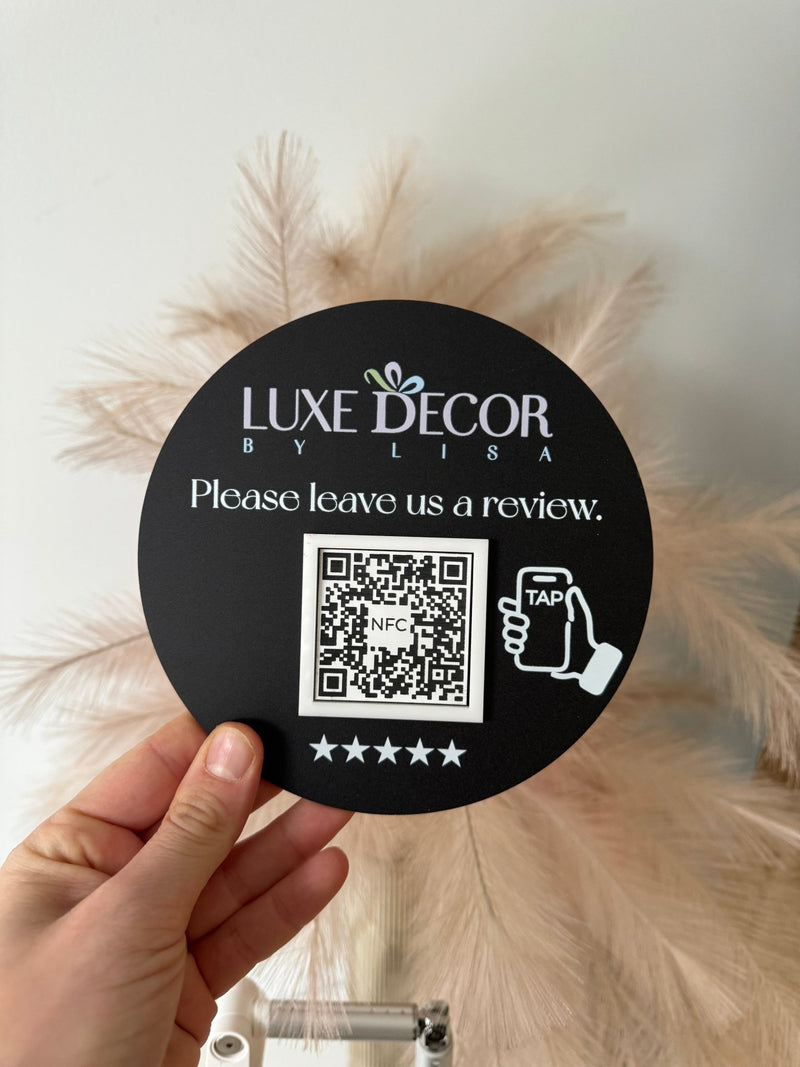 NFC + QR Code - Round Review Business Sign - Luxe Decor by Lisa