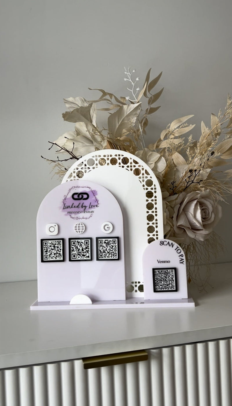 Rattan Triple Arches, Logo, 3 QR’s, Card Holder and Payment QR - Luxe Decor by Lisa