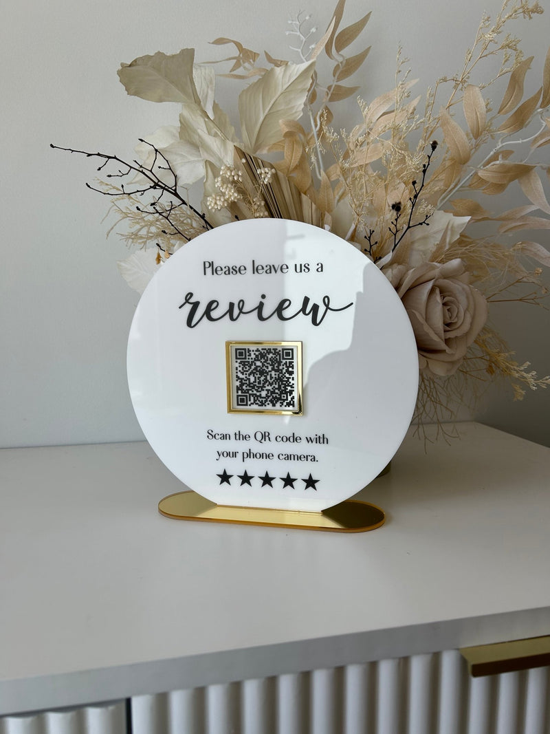 Round Printed Review QR Code Sign Freestanding - Luxe Decor by Lisa