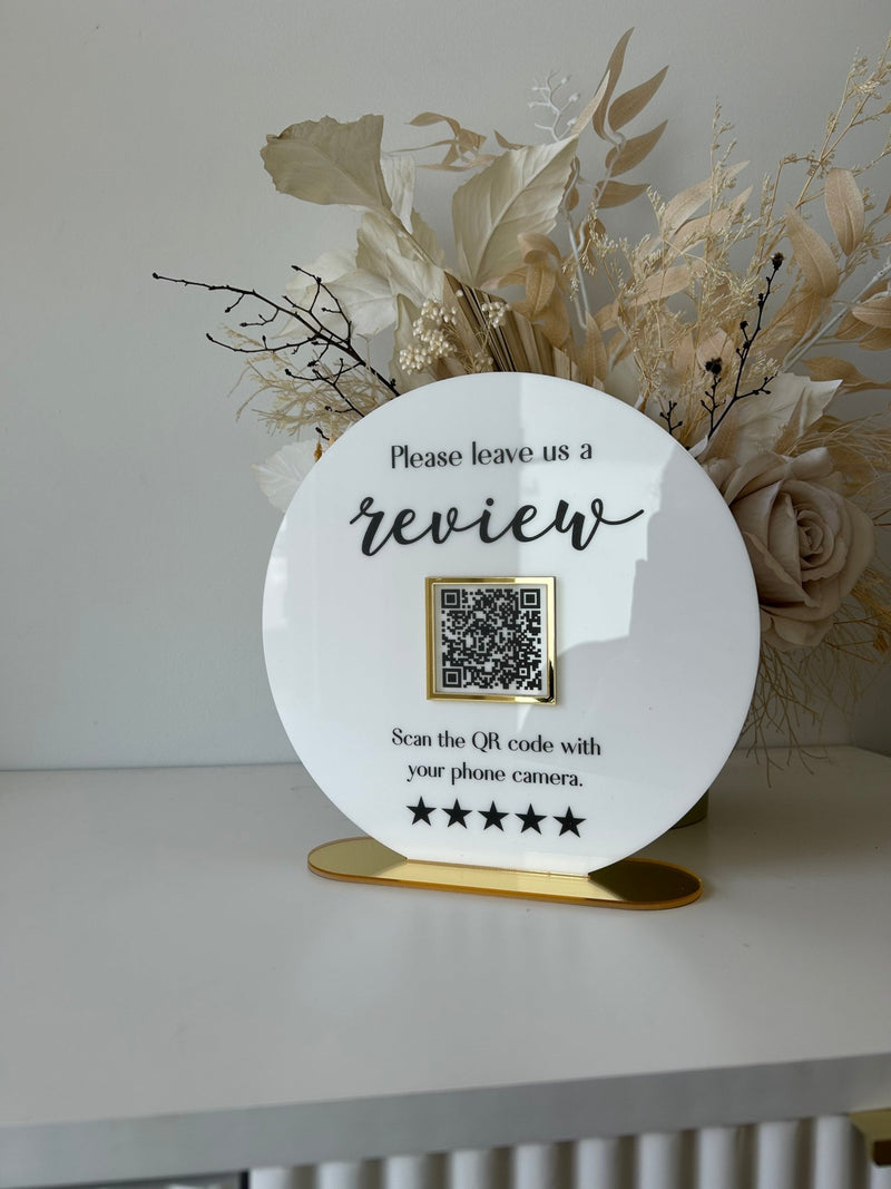 Round Printed Review QR Code Sign Freestanding - Luxe Decor by Lisa