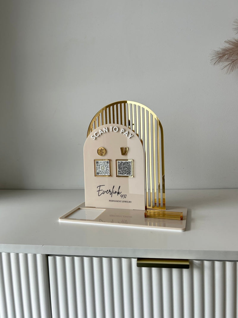 Scan to Pay, Double Arched, Square + 2 QR’s, Card Holder and Logo - Luxe Decor by Lisa