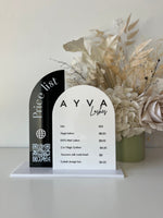 Semi + Arched Pricelist Sign + 1 optional QR code - Luxe Decor by Lisa