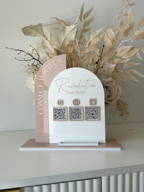 Semi + Arched Social Sign + Card Holder - 3 QR Codes - Luxe Decor by Lisa