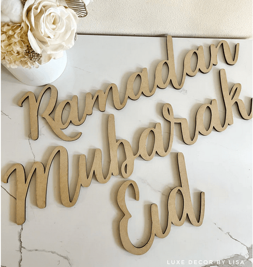 WHOLESALE - 3 Worded Set 15cm - Eid, Ramadan + Mubarak Wall Hanging Words - Luxe Decor by Lisa