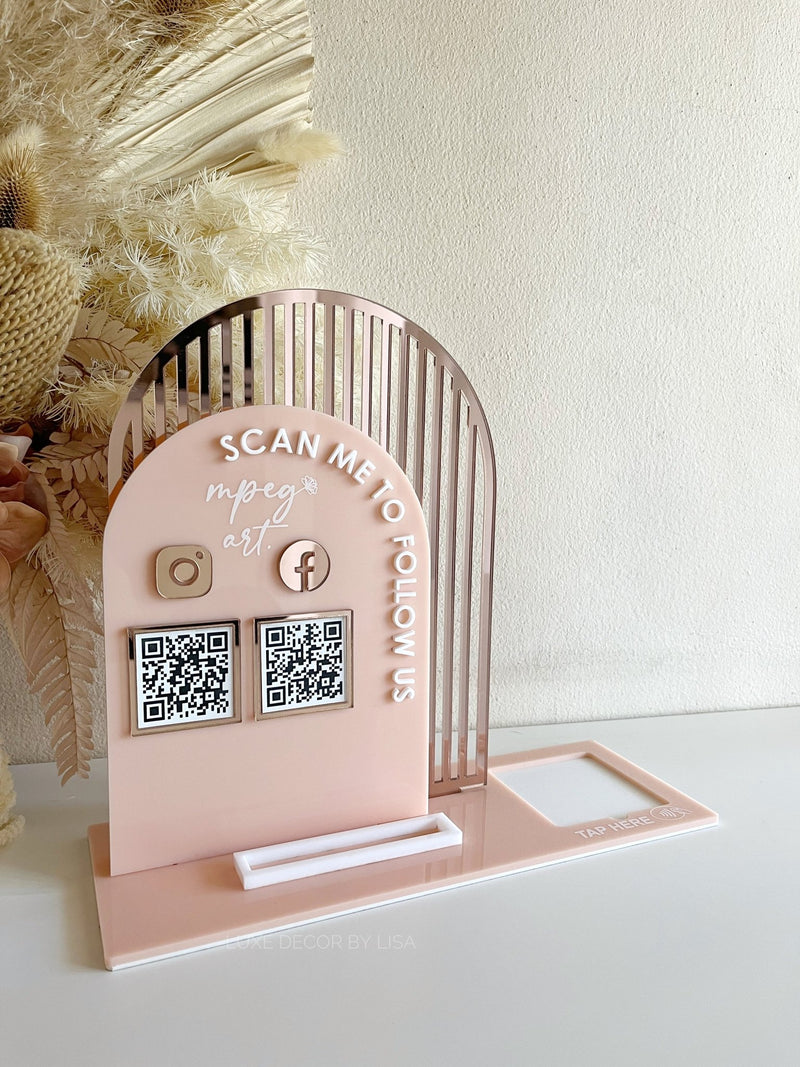 3 in 1 Double Arched Social Sign/ Square + QR + Card Holder and Added Business Name - Luxe Decor by Lisa