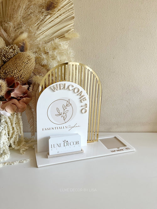 3 in 1 Double Arched Welcome To, Square + Logo + Card Holder Business Sign 2 - Luxe Decor by Lisa
