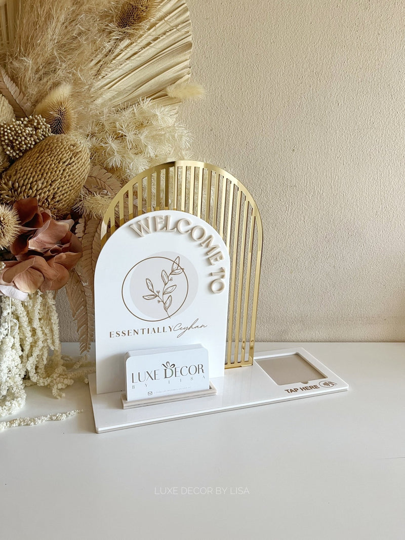 3 in 1 Double Arched Welcome To, Square + Logo + Card Holder Business Sign 2 - Luxe Decor by Lisa