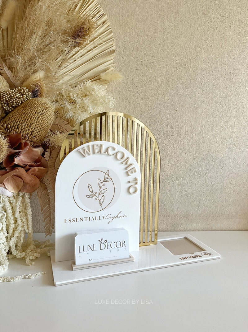 3 in 1 Double Arched Welcome To, Square + Logo + Card Holder Business Sign 2 - Luxe Decor by Lisa