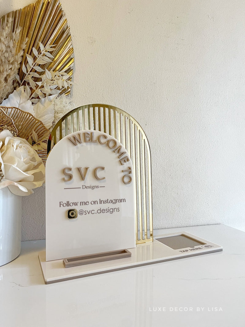 3 in 1 Double Arched Welcome To, Square + Logo + Username + Card Holder Business Sign - Luxe Decor by Lisa