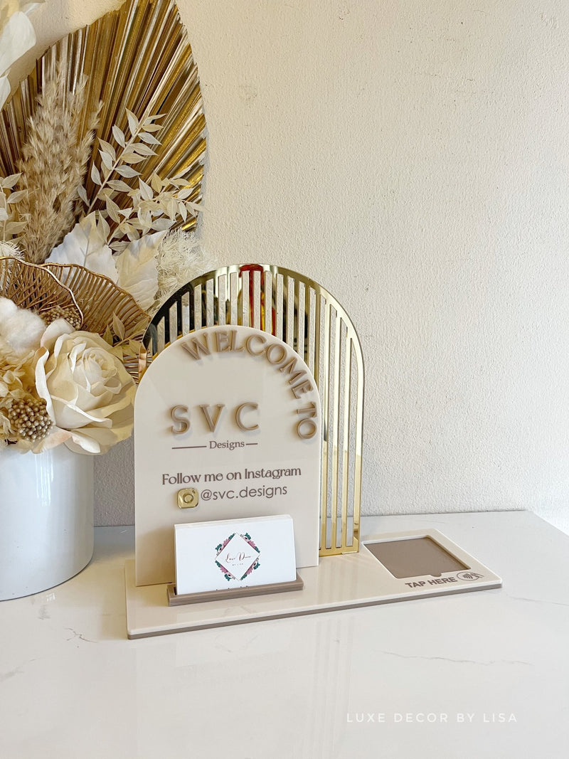 3 in 1 Double Arched Welcome To, Square + Logo + Username + Card Holder Business Sign - Luxe Decor by Lisa