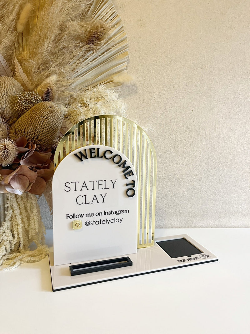 3 in 1 Double Arched Welcome To, Square + Logo + Username + Card Holder Business Sign - Luxe Decor by Lisa