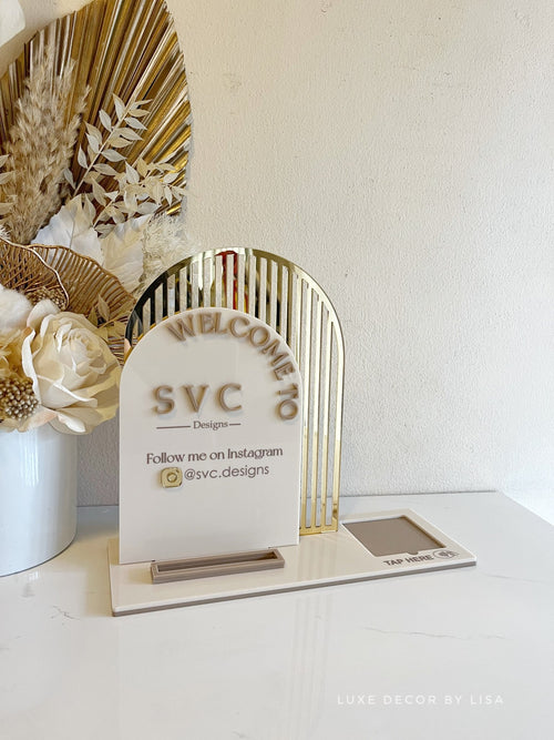3 in 1 Double Arched Welcome To, Square + Logo + Username + Card Holder Business Sign - Luxe Decor by Lisa