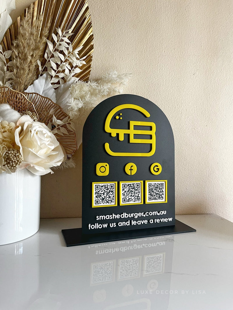 Arched Business Logo + Triple QR Sign Freestanding - Luxe Decor by Lisa