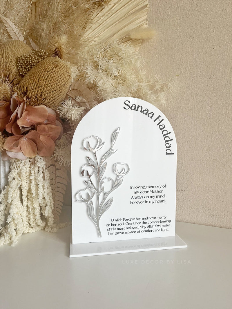 Arched Floral Memorial Printed Sign - Luxe Decor by Lisa