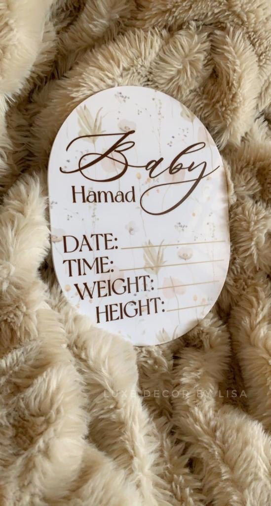 Birth Announcement Floral Oval Sign - Luxe Decor by Lisa
