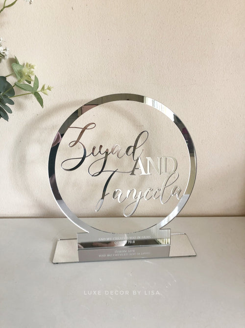 Couples Acrylic Mirror Ring with Engraving Freestanding - Luxe Decor by Lisa