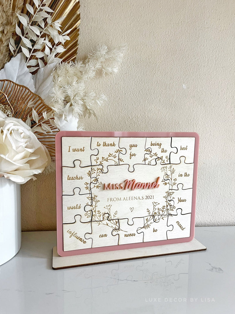 Custom Teachers Puzzle Gift Freestanding Style 2 - Luxe Decor by Lisa