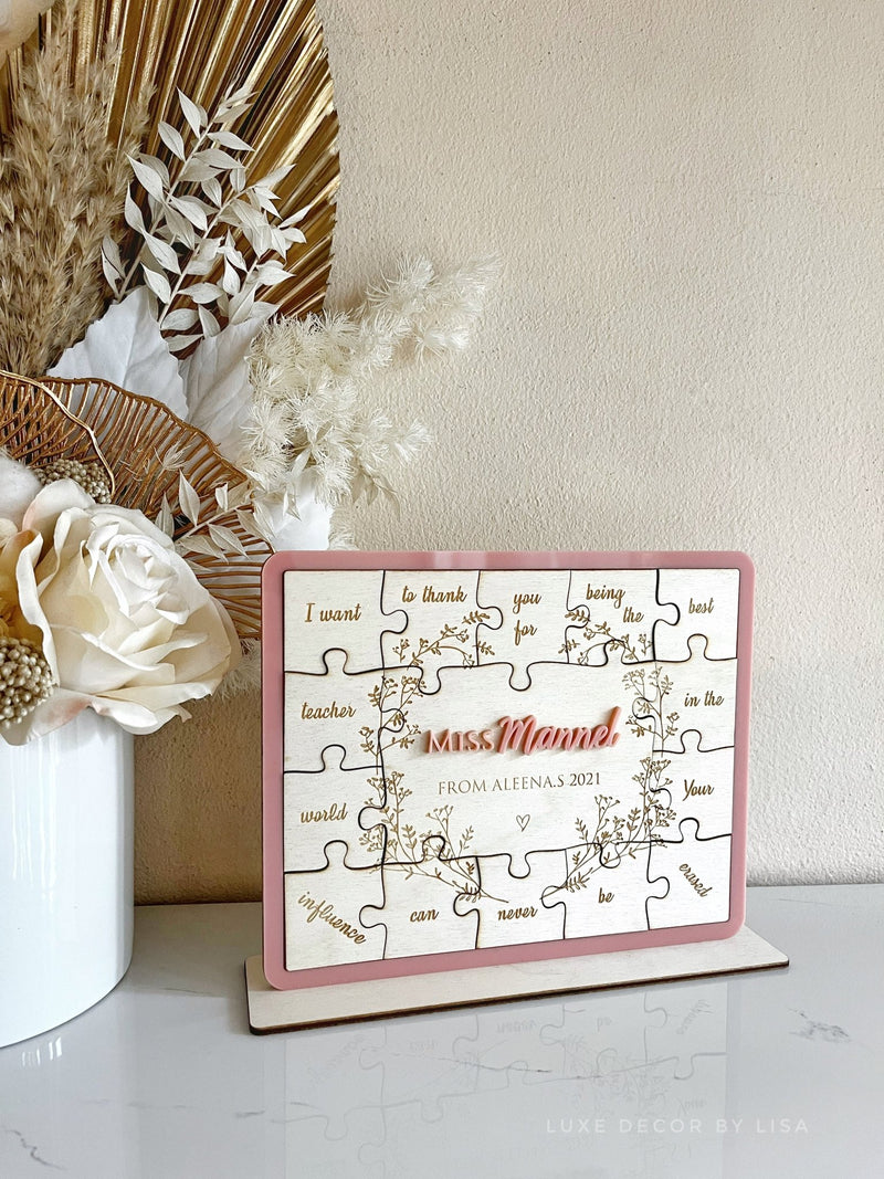 Custom Teachers Puzzle Gift Freestanding Style 2 - Luxe Decor by Lisa