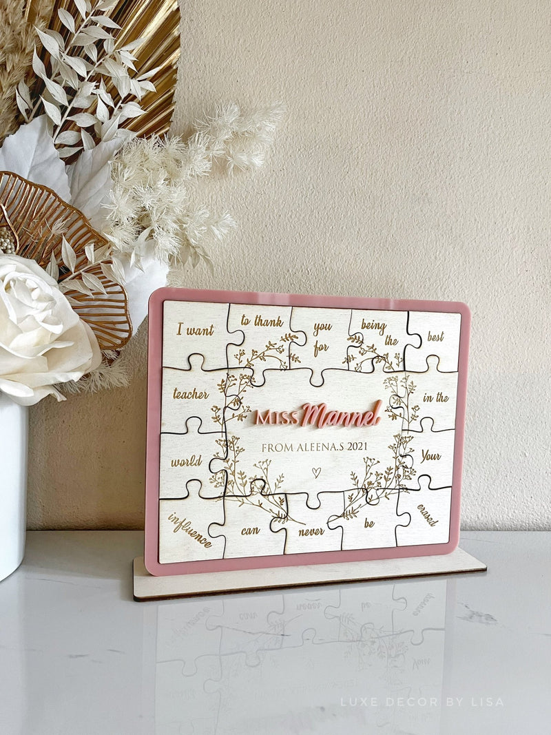 Custom Teachers Puzzle Gift Freestanding Style 2 - Luxe Decor by Lisa