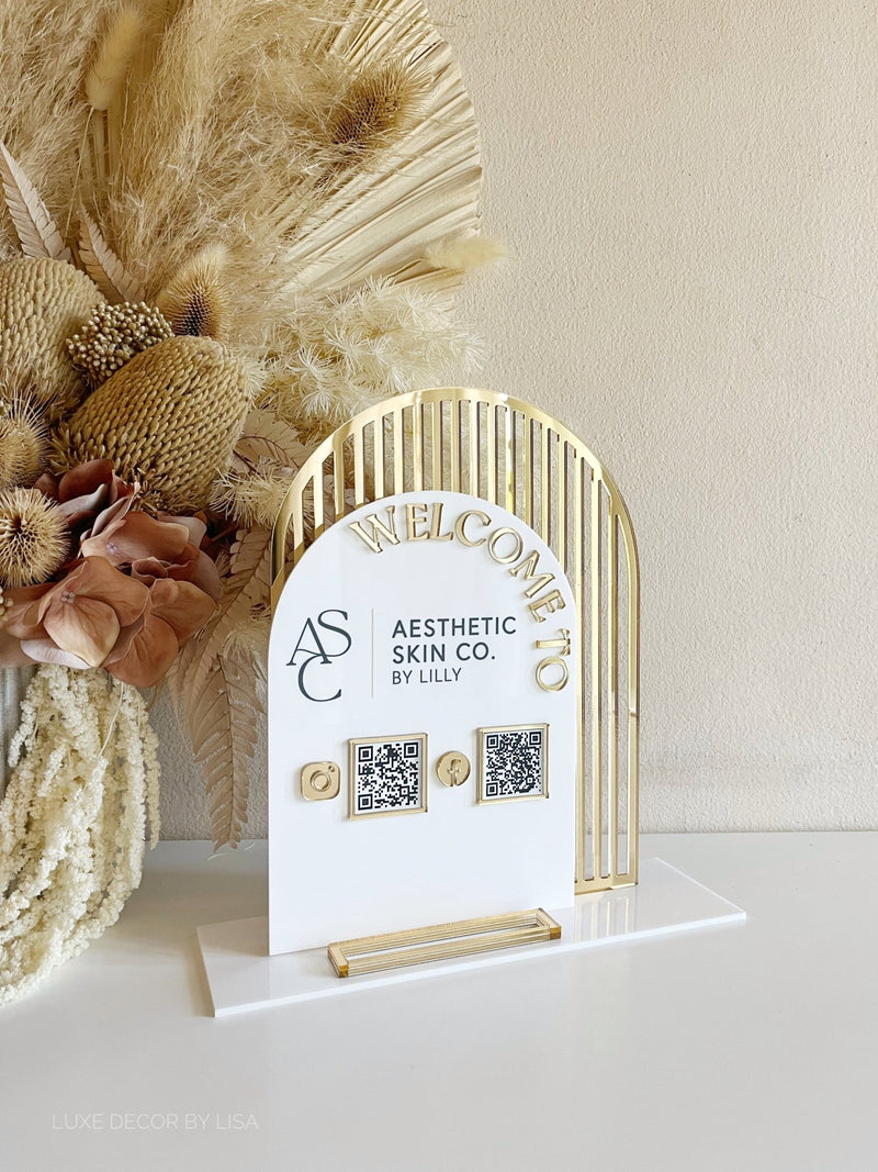 Double Arched Logo, QRS + Business Cards Sign - Luxe Decor by Lisa