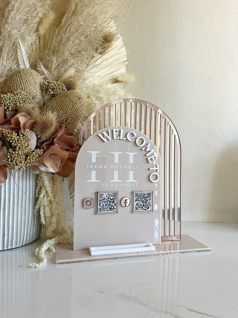 Double Arched Logo, QRS + Business Cards Sign - Luxe Decor by Lisa