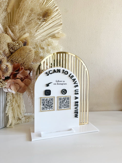 Double Arched Review, Social QR + Business Cards Sign - Luxe Decor by Lisa