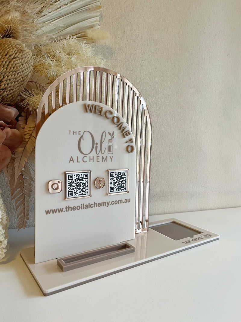 Double Arched Logo, QRS + Business Cards + Square Sign - Welcome To