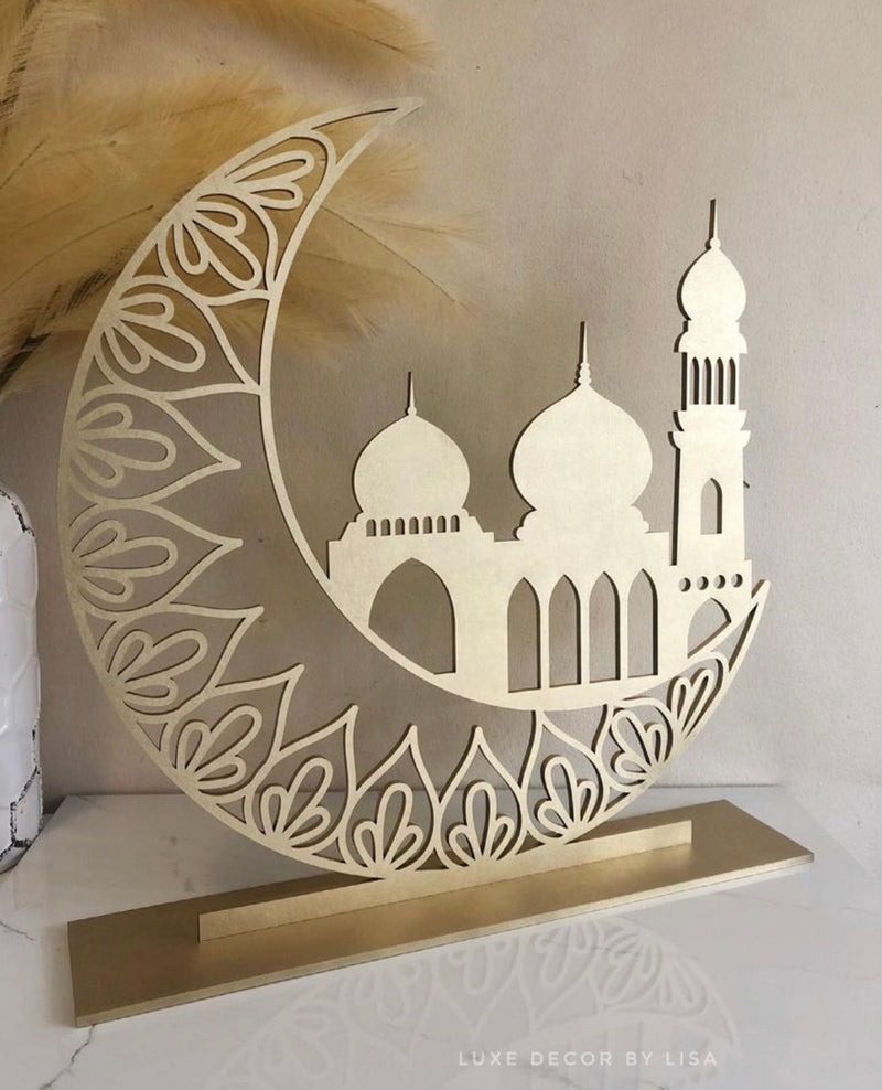 Crescent Mosque Moon Freestanding Wooden