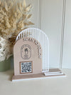 Double Arched Logo + Single QR and Card Holder (scan to follow)