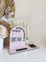 3 in 1 Double Arched Social Sign/ Square + QR + Card Holder and Added Business Name