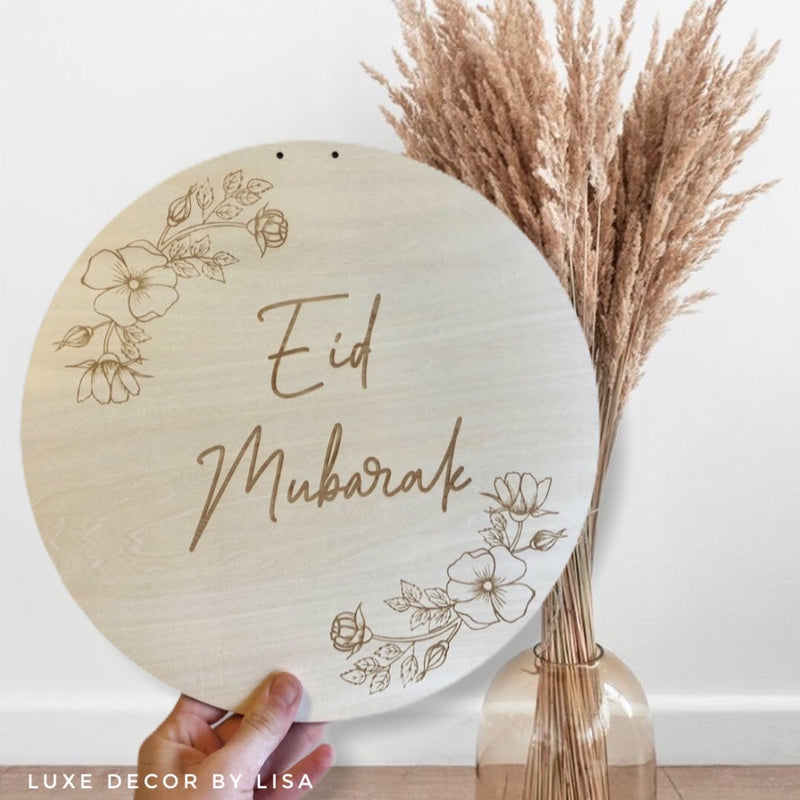 Plywood Eid Mubarak Circle Sign- Floral Design