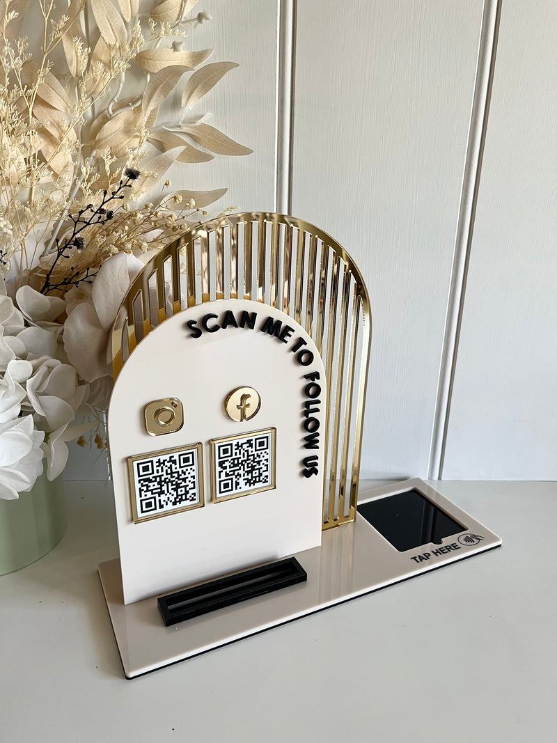 3 in 1 Double Arched Social Sign/ Square + QR + Card Holder