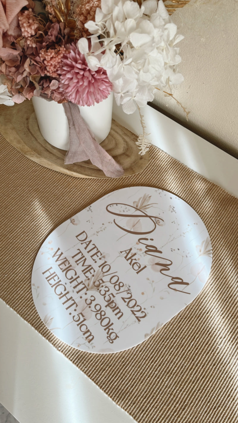 Birth Announcement Floral Oval Sign with Details